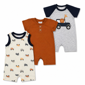 Ensemble de 3 Grenouillères Bébé Garçon - Motifs Ludiques Printemps-Été