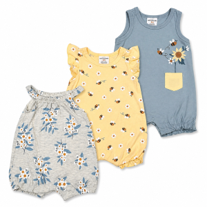 Ensemble de 3 Barboteuses Bébé - Styles Variés et Motifs Ludiques