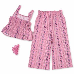 Ensemble Estival Enfant 3 Pièces : Haut Sans Manches, Pantalon Large & Pince à Cheveux