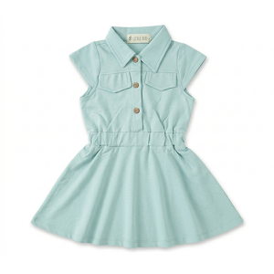 Robe Chemise Décontractée Enfant Vert d'eau et Marron clair