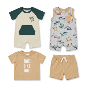 Ensemble 4 Pièces Été Bébé Garçon : Combinaisons, T-shirt & Short