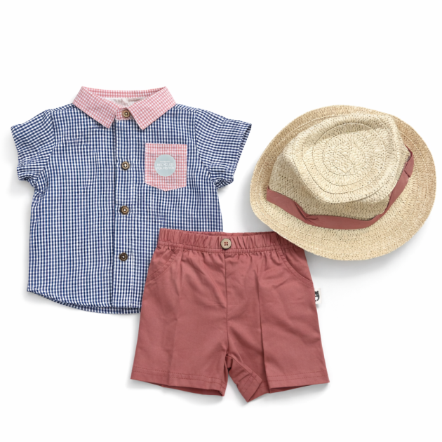 Ensemble 3 Pièces Bébé Chemise, Short et Chapeau Décontracté Été