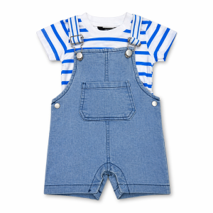 Ensemble Bébé 2 Pièces : T-shirt Rayé et Salopette Courte en Jean
