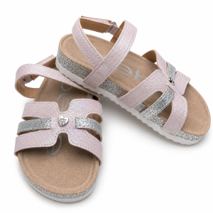 Sandales Estivales Enfant Irisées à Paillettes et Motif Cœur