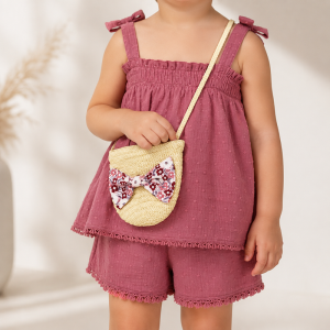Ensemble Bohème 3 Pièces Été : Haut à Bretelles, Short et Sac à Main