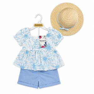 Ensemble Estival 3 Pièces Décontracté Avec chapeau - Bleu ciel, 12 Mois