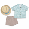 Ensemble 3 Pièces Estival Bébé Garçon : Chemise Tropicale, Short et Chapeau de Paille