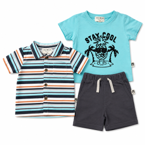 Ensemble 3 Pièces Bébé : Chemise, T-shirt et Short