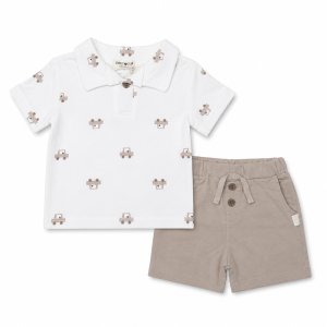 Ensemble 2 pièces bébé 100% Cotton : Polo rayé et Short d'été - Beige, 18 Mois