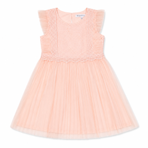 Robe Festif Fille Rose Pâle à Dentelle et Volants