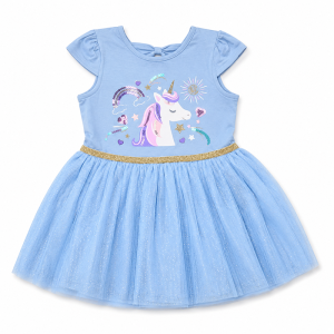Robe Fille Fantaisie Licorne Arc-en-ciel Paillettes