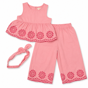 Ensemble 3 Pièces Rose : Haut Sans Manches, Pantalon Large et Bandeau