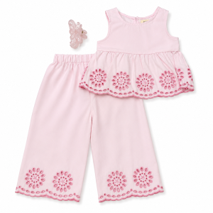 Ensemble 3 Pièces Rose : Haut Sans Manches, Pantalon Large et Bandeau - Rose, 2 Ans