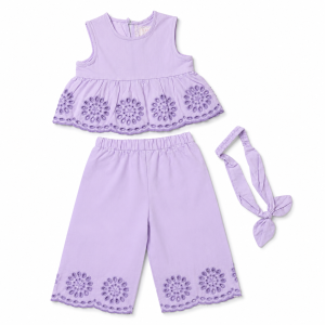 Ensemble 3 Pièces Rose : Haut Sans Manches, Pantalon Large et Bandeau - Mauve, 12 Mois