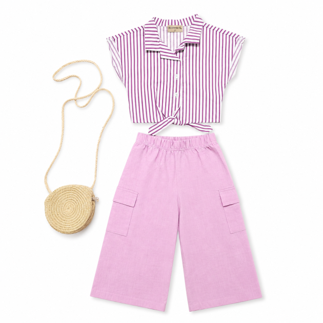Ensemble 3 Pièces Décontracté : Haut Rayé, Pantalon en laine et Sac – Image 5