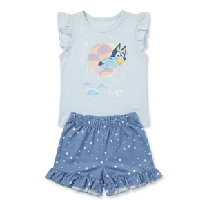 Ensemble Pyjama Court Fille Bluey - T-shirt à Volants et Short Étoilé