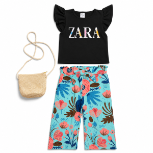 Ensemble Estival 3 Pièces Fille : T-shirt, Pantalon & Sac