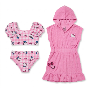 Ensemble 3 Pièces : Maillot et poncho de bain / Plage - Rose, 5 Ans