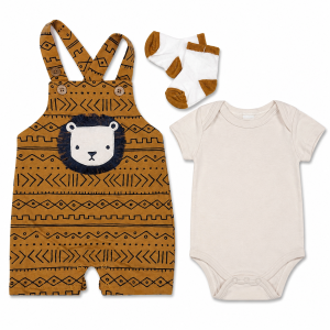 Ensemble Bébé 3 Pièces Printemps-Été : Salopette Courte, Body & Chaussettes