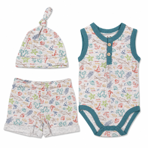Ensemble Bébé 3 Pièces Estival : Bonnet, Body sans manches et Short