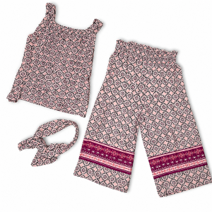 Ensemble 3 Pièces Enfant Été : Haut Sans Manches, Pantalon Large et Bandeau