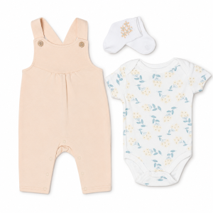 Ensemble 3 Pièces pour bébé pastel : Salopette, Body et Chaussettes