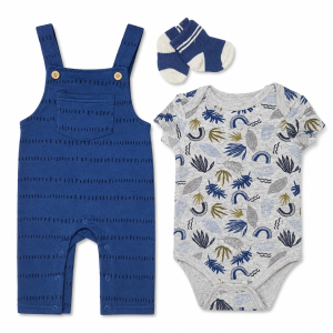 Ensemble Bébé 3 Pièces Tropical : Salopette, Body et Chaussettes