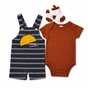 Ensemble Bébé 3 Pièces : Salopette Courte, Body Manches Courtes et Chaussettes