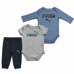 Ensemble Bébé 3 Pièces : Body Manches Longues, Body Manches Courtes & Pantalon - Bleu, 3/6 Mois