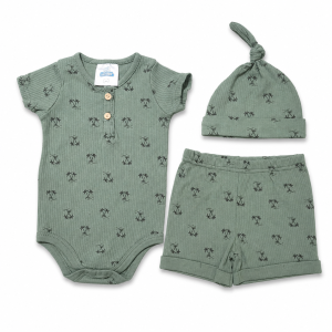 Ensemble 3 Pièces Bébé Été : Body, Short & Bonnet