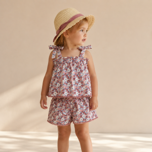 Ensemble 3 Pièces - Haut, Short & Chapeau Floral