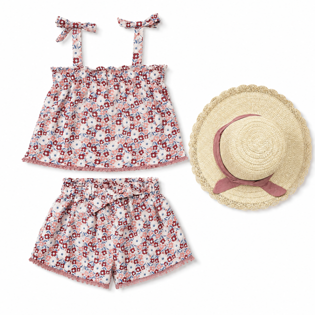 Ensemble 3 Pièces - Haut, Short & Chapeau Floral – Image 4
