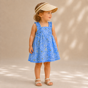 Ensemble Estival 3 Pièces : Robe, Visière en paille