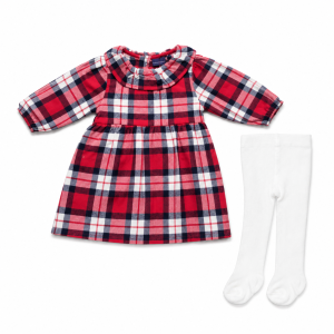 Ensemble Bébé Robe à Carreaux Rouge et Collants Blancs