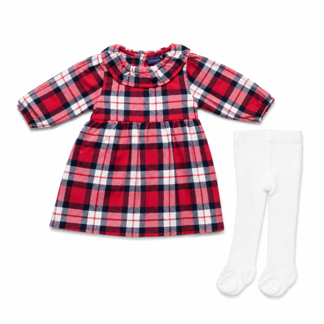 Ensemble Bébé Robe à Carreaux Rouge et Collants Blancs
