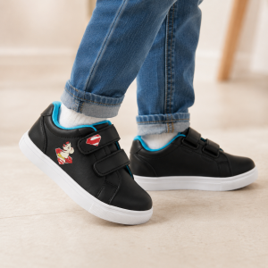 🇩🇪 Baskets Enfant à Scratch Noir – Semelle Blanche Confort Quotidien