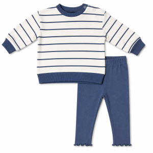 Ensemble fillette 2 Pièces : Sweatshirt Rayé Crème et Legging Bleu Marine