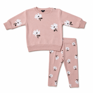 Ensemble Sweatshirt et Leggings Floral Rose Pâle