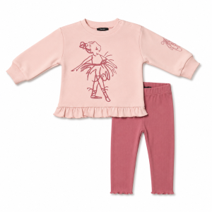 Ensemble Haut Manches Longues et Legging Fille Rose - 18/24 Mois