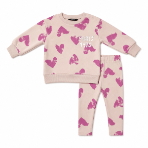 Ensemble Fillette  Décontracté Rose : Sweatshirt Cœurs et Pantalon