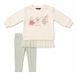 Ensemble 2 Pièces Sweat-shirt Imprimé Animalier et Legging Côtelé - 24/36 Mois