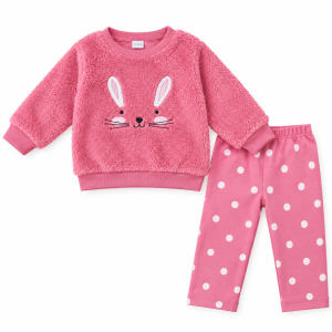 Ensemble Polaire Bébé Fille Rose – Sweat & Pantalon Motif Lapin 🐰💗