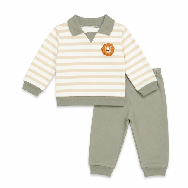 Ensemble bébé Garçon en Coton – Polo Rayé Ourson & Pantalon – Image 3