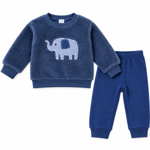 Ensemble Polaire Bébé Garçon Bleu – Sweat & Pantalon avec Éléphant 🐘💙