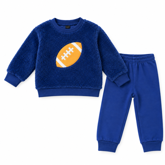 Ensemble Polaire Bébé Garçon Bleu – Sweat & Pantalon Motif Football 🏈💙
