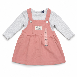 Robe Salopette Kiabi Rose Saumon avec Haut Côtelé Gris