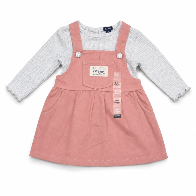 Robe Salopette Kiabi Rose Saumon avec Haut Côtelé Gris