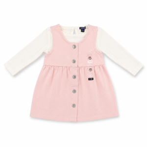 Robe Chasuble Kiabi Rose Clair Boutonnée avec Haut Blanc Côtelé