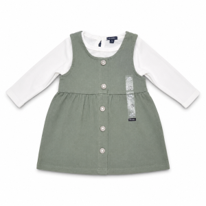 Robe Chasuble Kiabi Vert Sauge Boutonnée avec Haut Blanc
