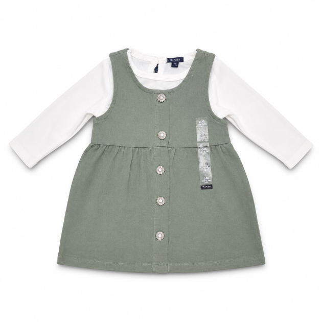 Robe Chasuble Kiabi Vert Sauge Boutonnée avec Haut Blanc
